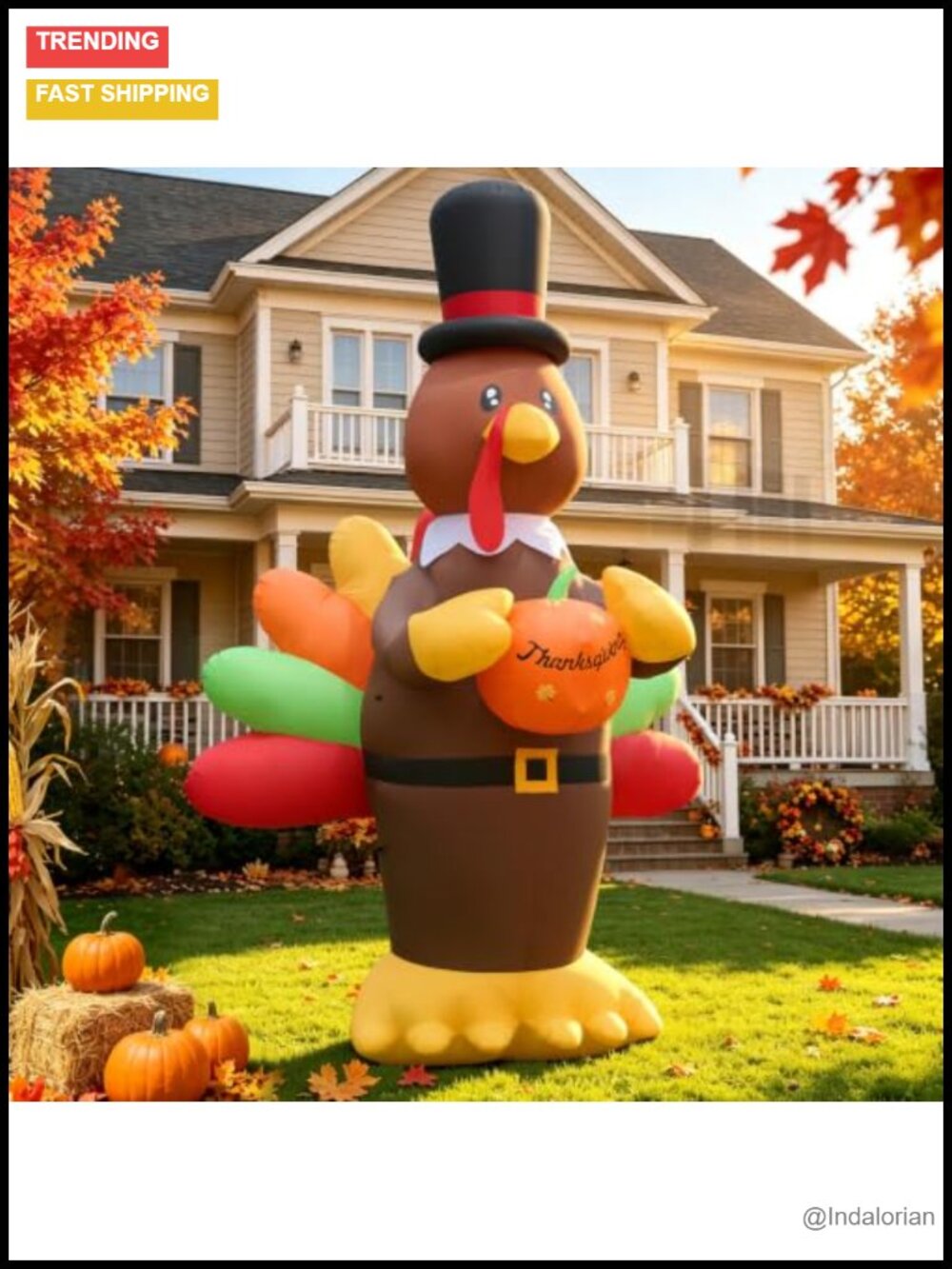 14FT Inflatable Pilgrim Turkey LED Lights Dual Blowers Thanksgiving Yard Decor
